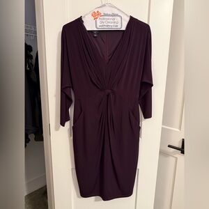 Cabernet colored dress with front gather and pockets!